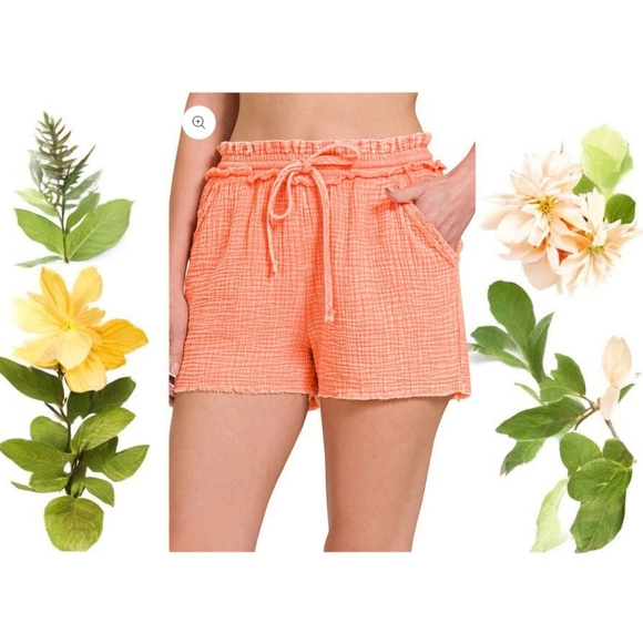 NWOT Zenana Outfitters High Waist Peach Shorts Size Large - Picture 1 of 5